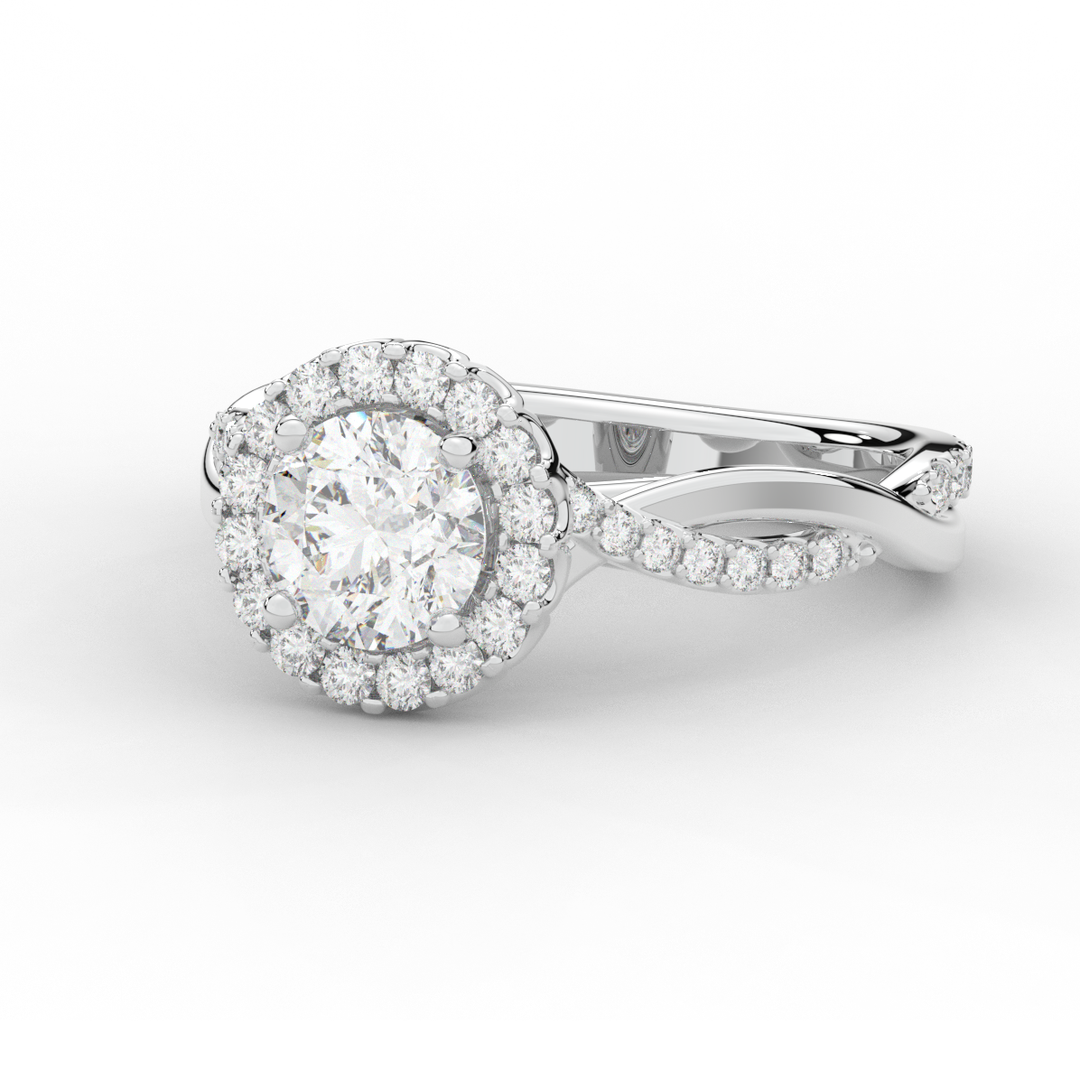 1.35CT.TW ROUND LAB DIAMOND HALO TWIST BAND ENGAGEMENT RING