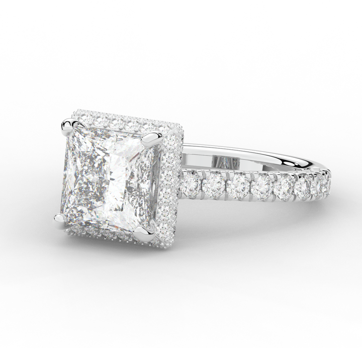 3.90CT.TW PRINCESS LAB DIAMOND HALO ENGAGEMENT RING