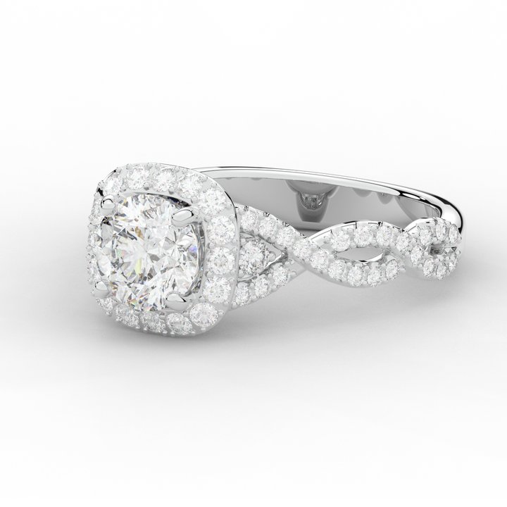 1.60CT.TW ROUND LAB DIAMOND HALO TWIST ENGAGEMENT RING