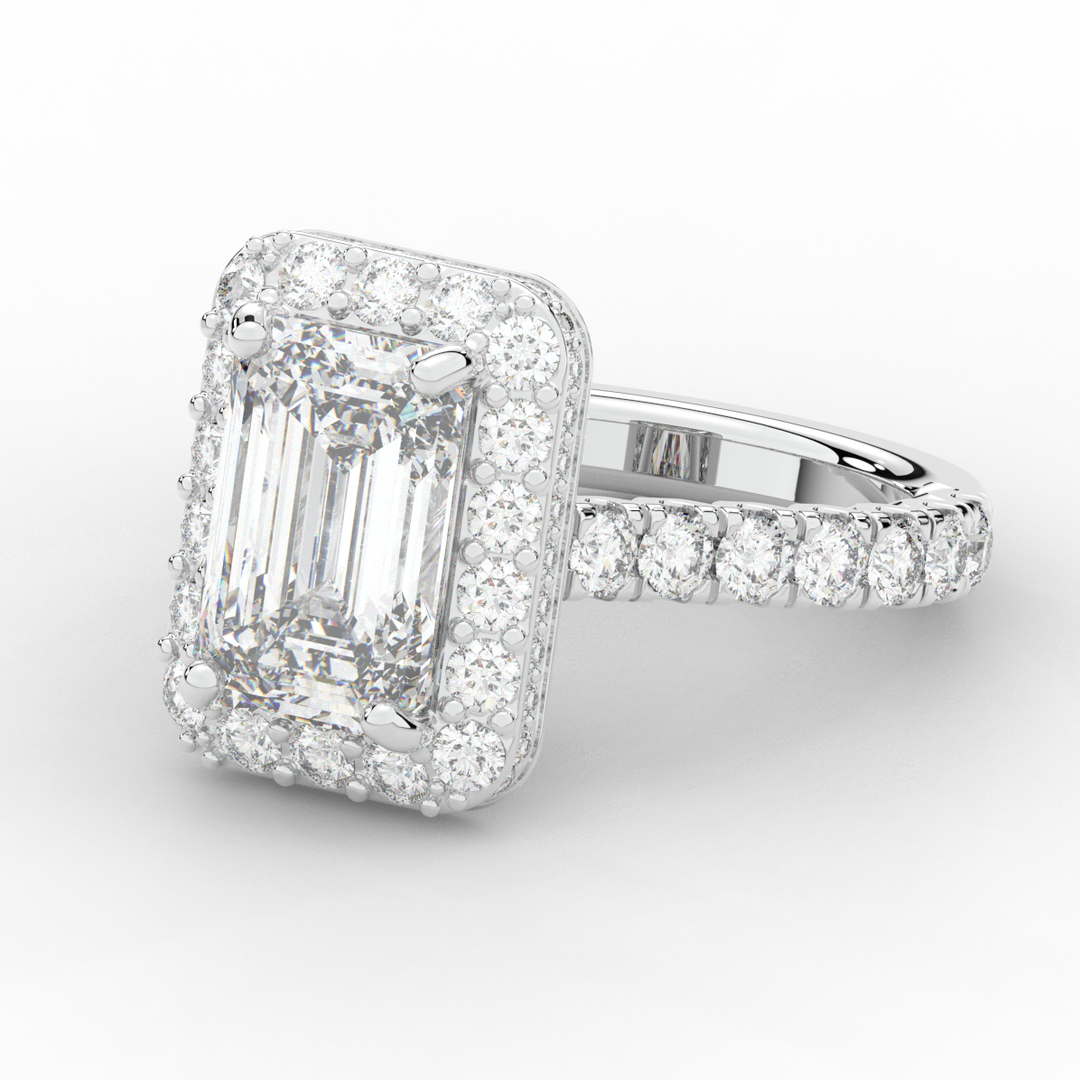 4.50CT.TW EMERALD CUT LAB DIAMOND HALO ENGAGEMENT RING