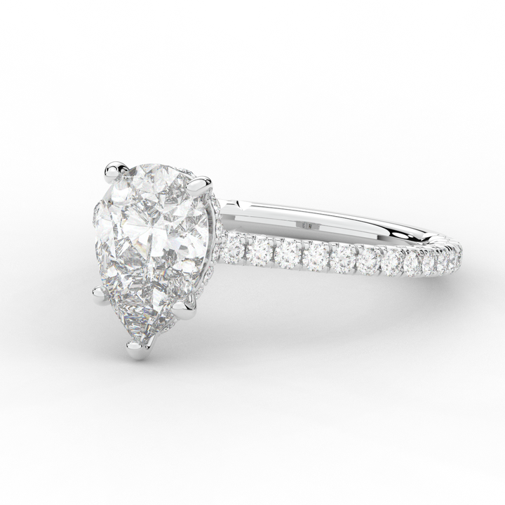 2.50CT.TW PEAR LAB DIAMOND UNDERHALO SOLITAIRE ENGAGEMENT RING