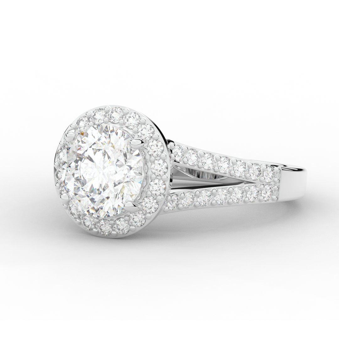 2.50CT.TW ROUND LAB DIAMOND SPLIT SHANK HALO ENGAGEMENT RING - Nazarelle