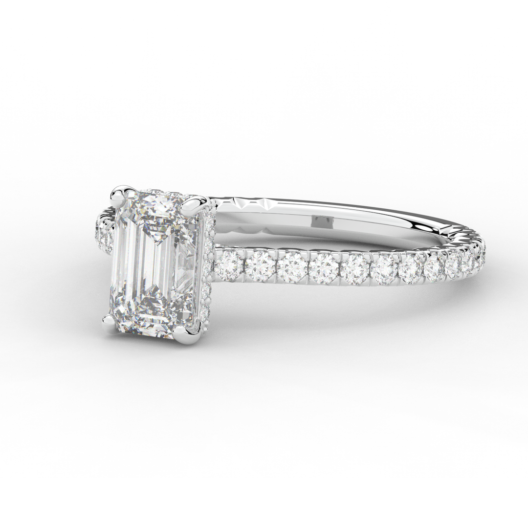 2.10CT.TW EMERALD CUT LAB DIAMOND UNDERHALO SOLITAIRE ENGAGEMENT RING