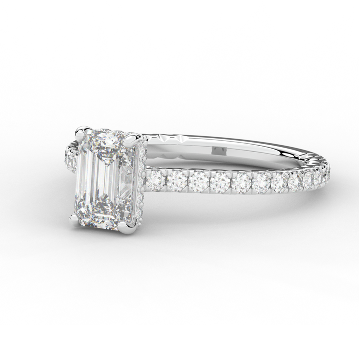 2.10CT.TW EMERALD CUT LAB DIAMOND UNDERHALO SOLITAIRE ENGAGEMENT RING