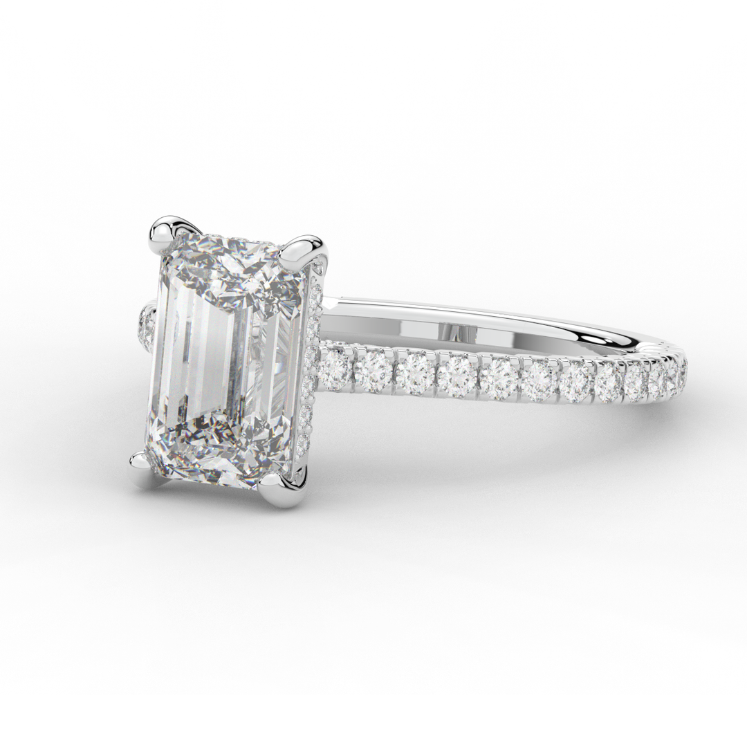 3.50CT.TW EMERALD CUT LAB DIAMOND UNDERHALO SOLITAIRE ENGAGEMENT RING