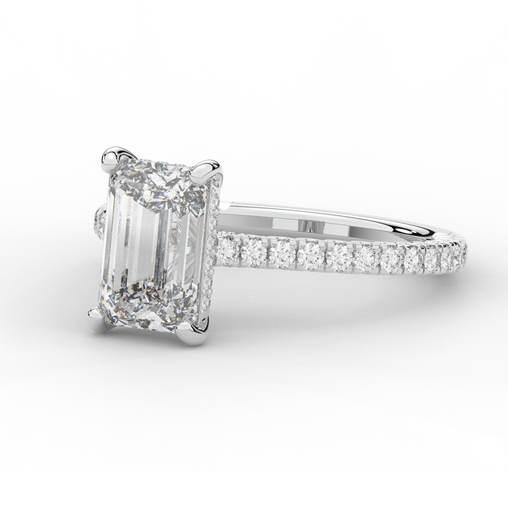 3.50CT.TW EMERALD CUT LAB DIAMOND UNDERHALO SOLITAIRE ENGAGEMENT RING