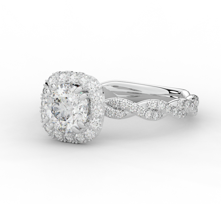 1.55CT.TW ROUND LAB DIAMOND HALO TWIST ENGAGEMENT RING