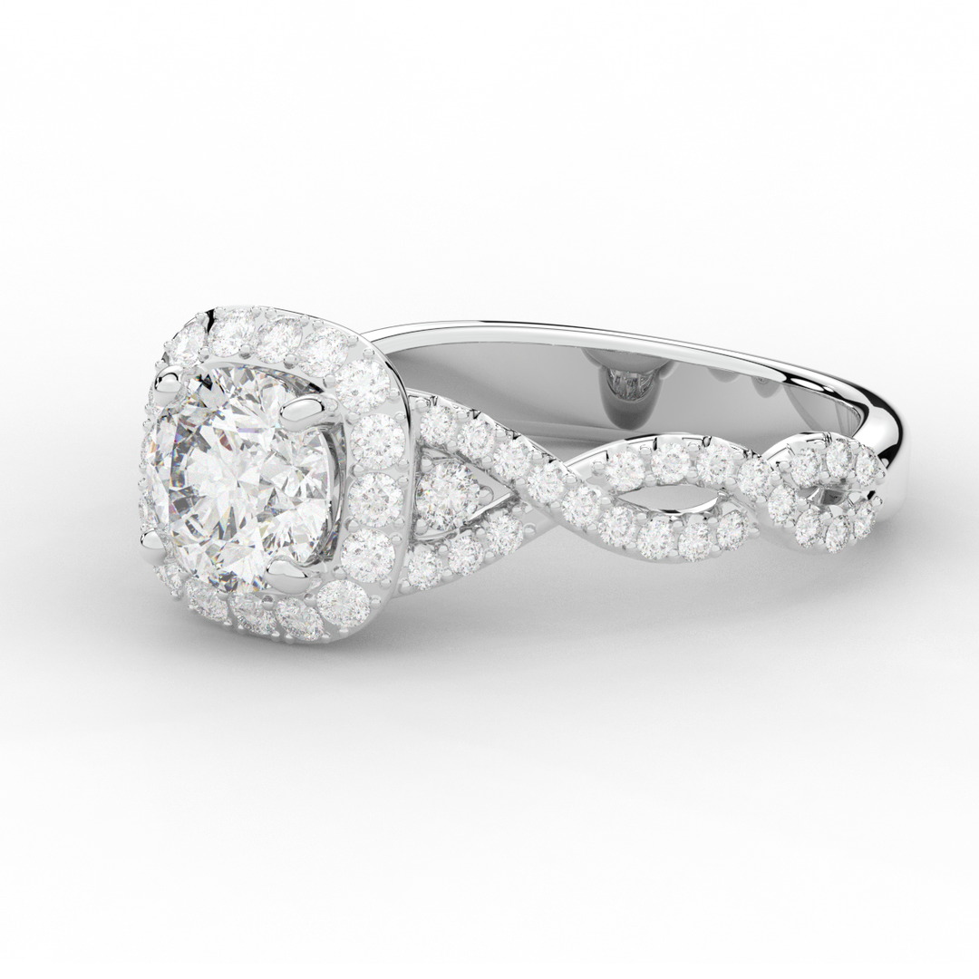 1.60CT.TW ROUND LAB DIAMOND HALO TWIST ENGAGEMENT RING