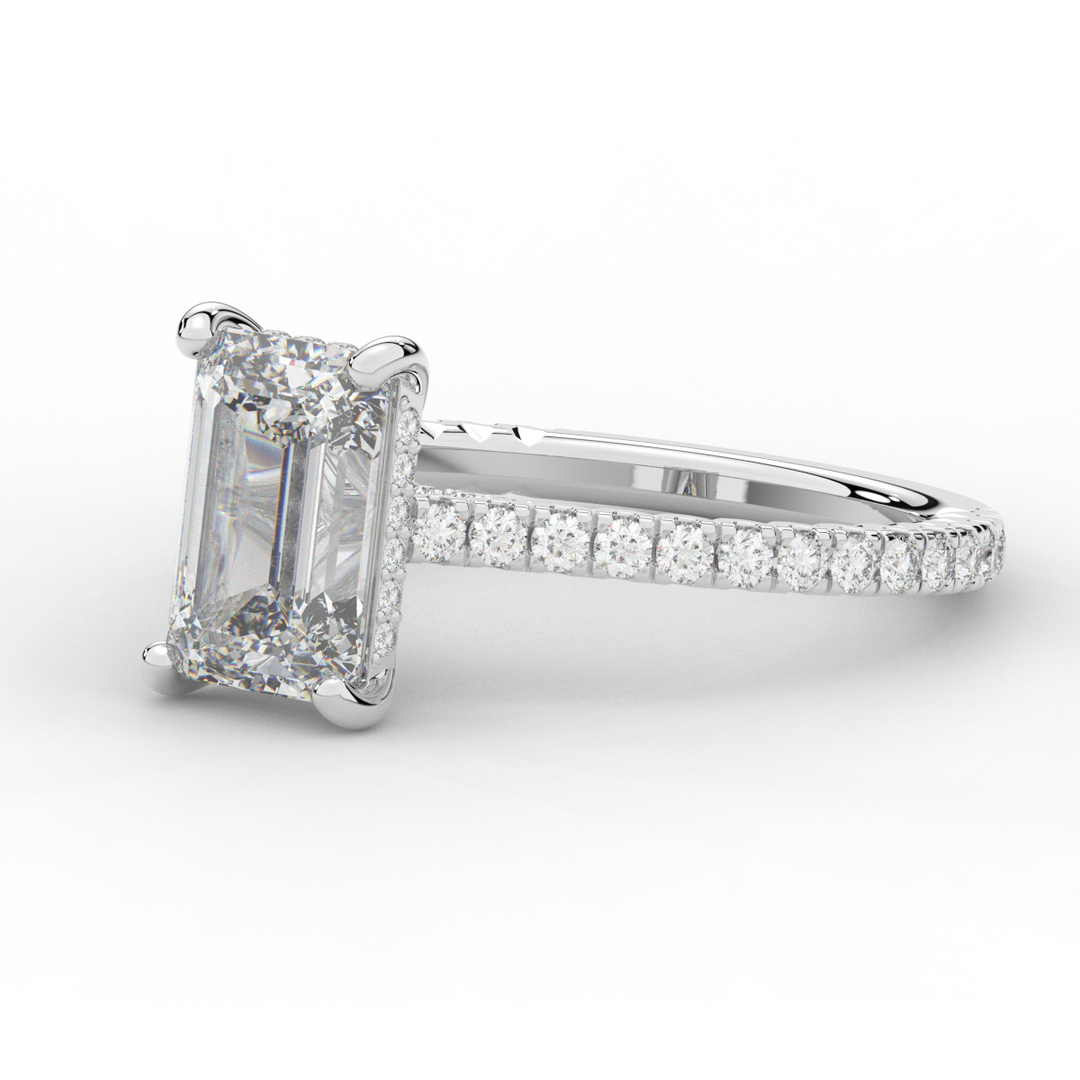 3.50CT.TW EMERALD CUT LAB DIAMOND UNDERHALO SOLITAIRE ENGAGEMENT RING