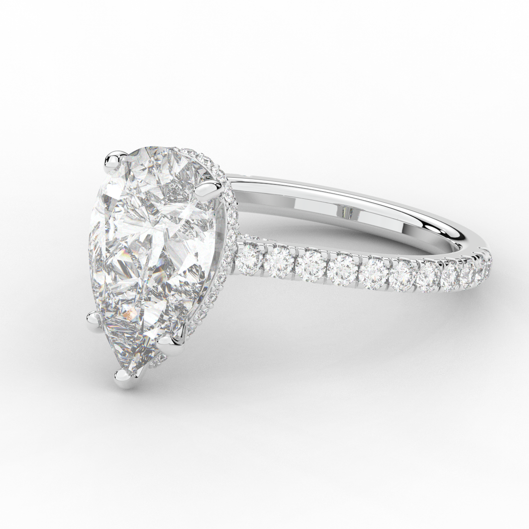 4.60CT.TW PEAR LAB DIAMOND UNDERHALO SOLITAIRE ENGAGEMENT RING