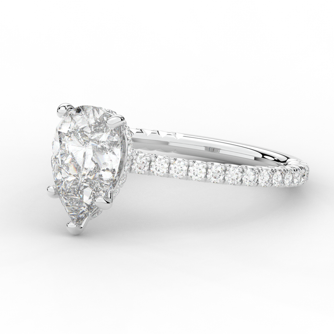 2.50CT.TW PEAR LAB DIAMOND UNDERHALO SOLITAIRE ENGAGEMENT RING