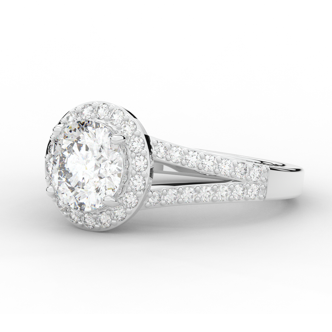 2.50CT.TW ROUND LAB DIAMOND SPLIT SHANK HALO ENGAGEMENT RING - Nazarelle