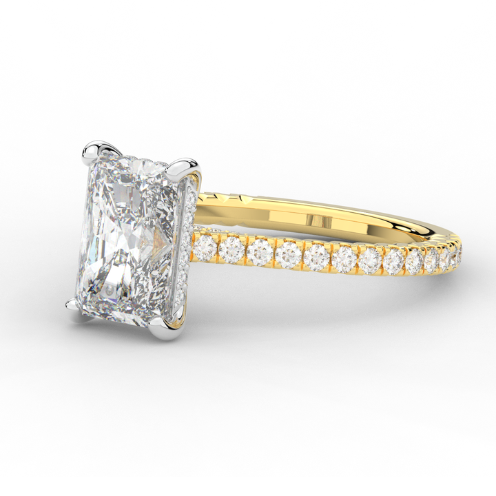 3.50CT.TW RADIANT LAB DIAMOND UNDERHALO SOLITAIRE TWO TONE ENGAGEMENT RING