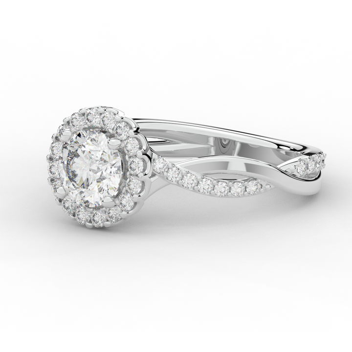 1.35CT.TW ROUND LAB DIAMOND HALO TWIST BAND ENGAGEMENT RING