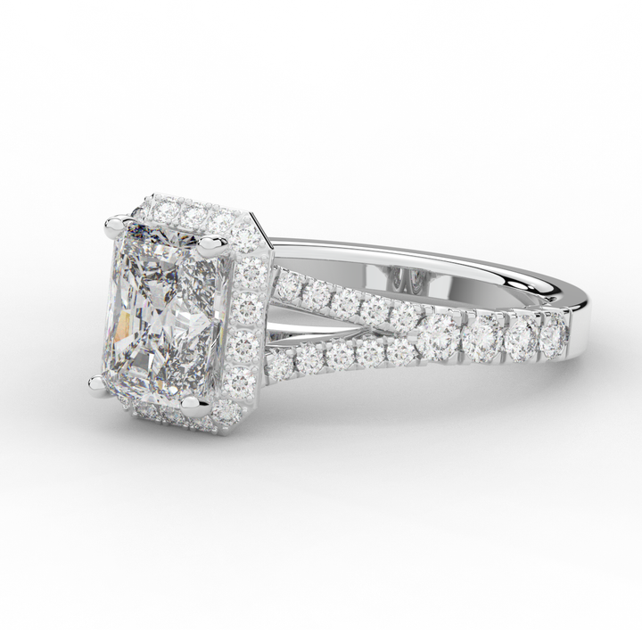 2.60CT.TW RADIANT LAB DIAMOND SPLIT SHANK HALO ENGAGEMENT RING