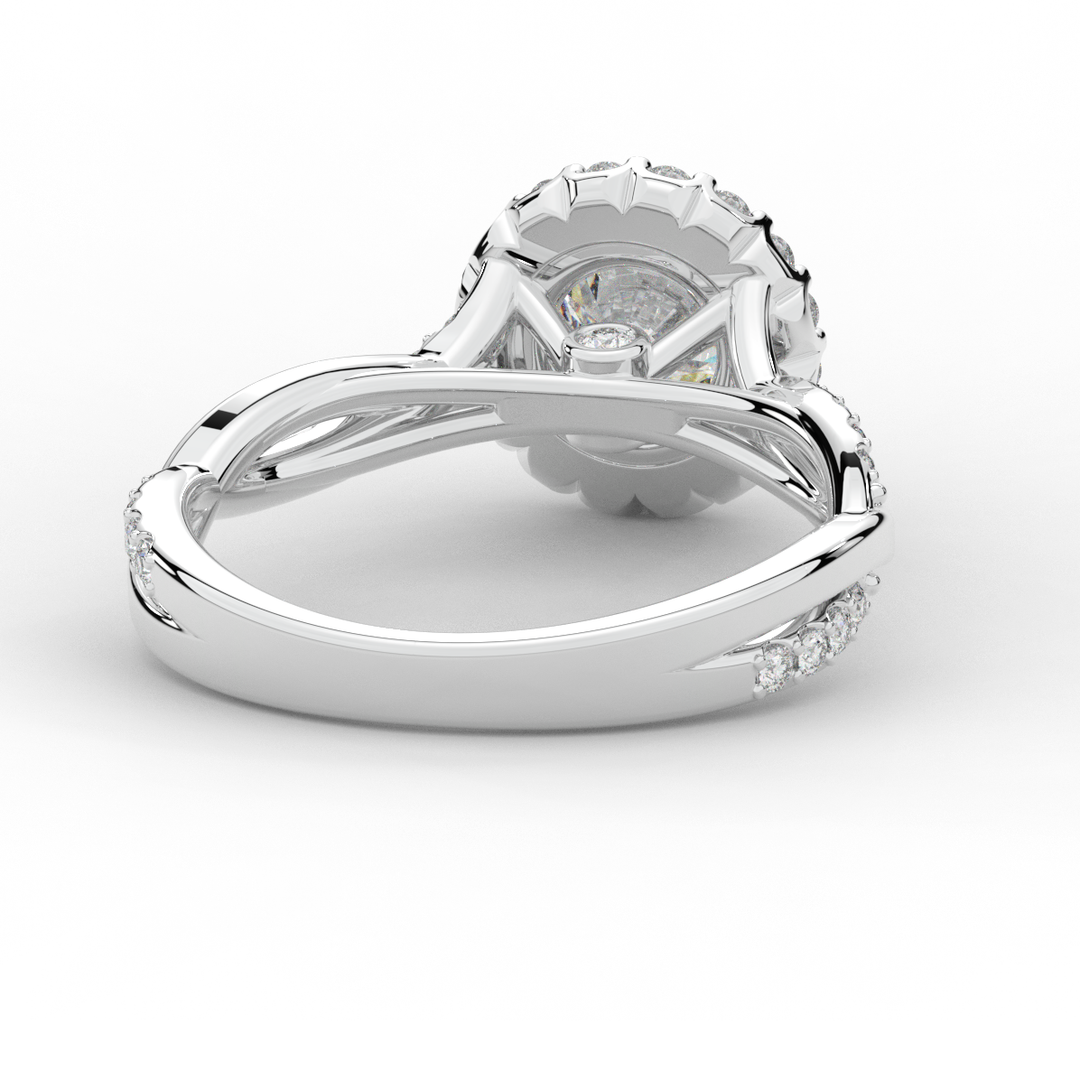 1.35CT.TW ROUND LAB DIAMOND HALO TWIST BAND ENGAGEMENT RING