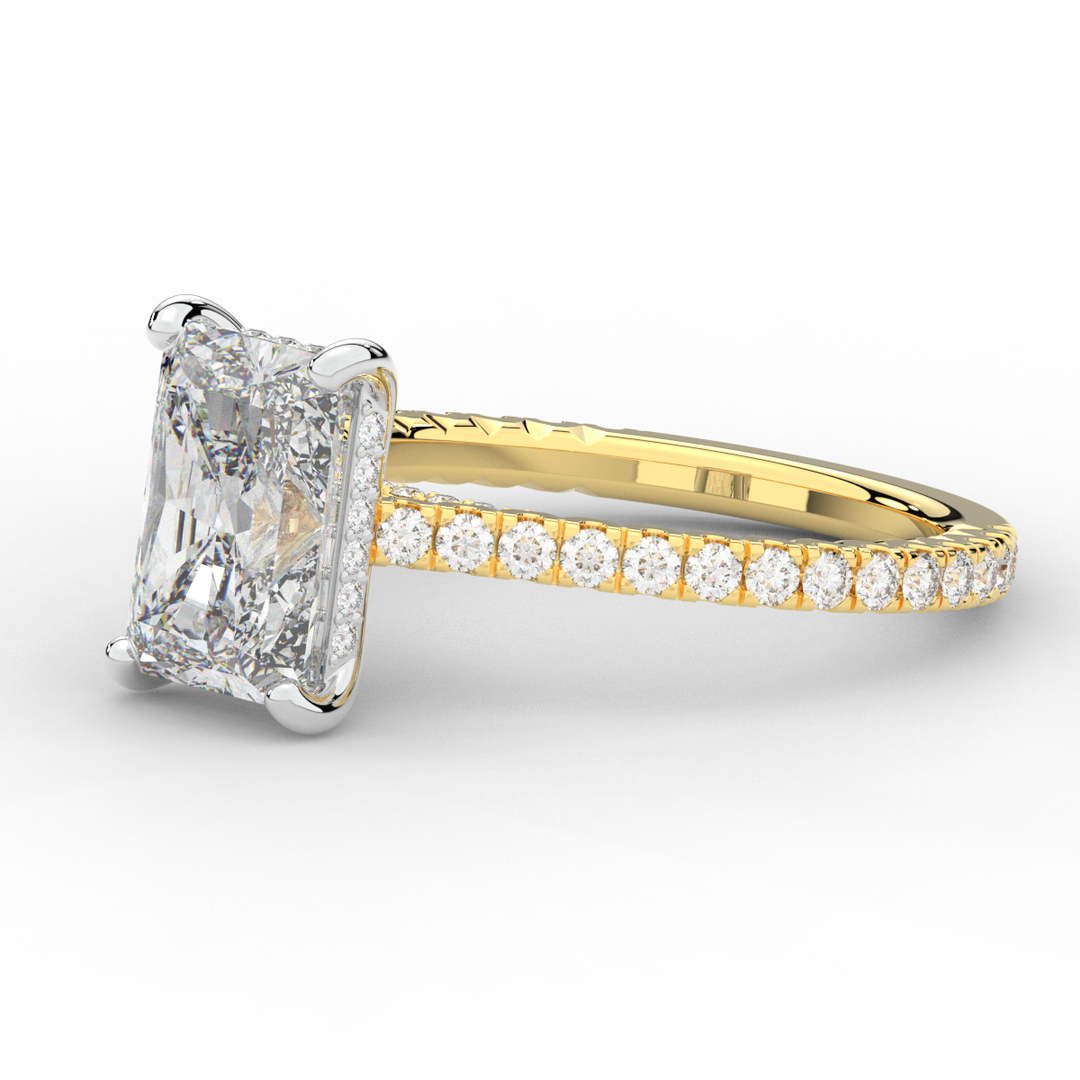 3.50CT.TW RADIANT LAB DIAMOND UNDERHALO SOLITAIRE TWO TONE ENGAGEMENT RING