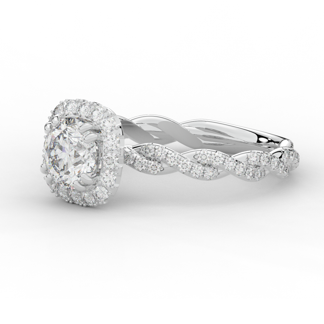 1.55CT.TW ROUND LAB DIAMOND HALO TWIST ENGAGEMENT RING