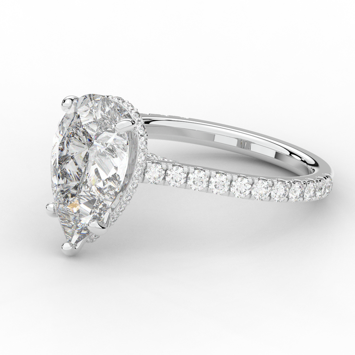 4.60CT.TW PEAR LAB DIAMOND UNDERHALO SOLITAIRE ENGAGEMENT RING