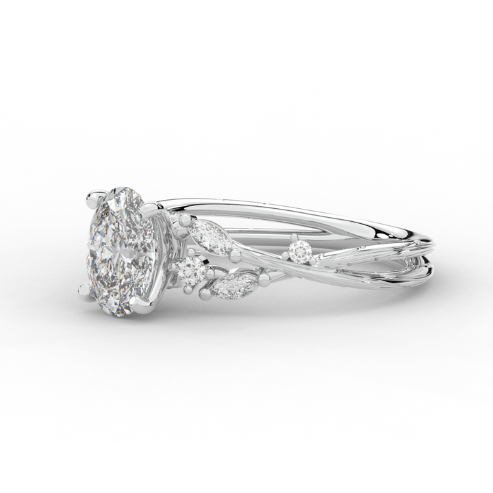 1.75CT.TW OVAL LAB DIAMOND STYLIZED VINE AND TREE BARK FINISH ENGAGEMENT RING - Nazarelle