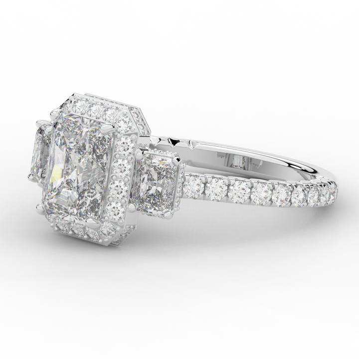 3.20CT.TW RADIANT LAB DIAMOND 3 STONE ENGAGEMENT RING