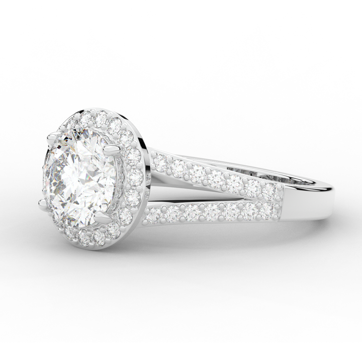 2.50CT.TW ROUND LAB DIAMOND SPLIT SHANK HALO ENGAGEMENT RING - Nazarelle