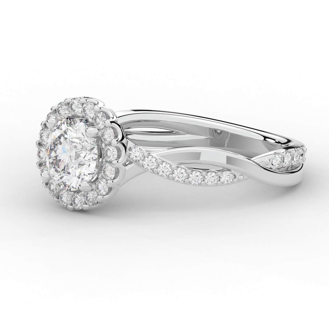 1.35CT.TW ROUND LAB DIAMOND HALO TWIST BAND ENGAGEMENT RING