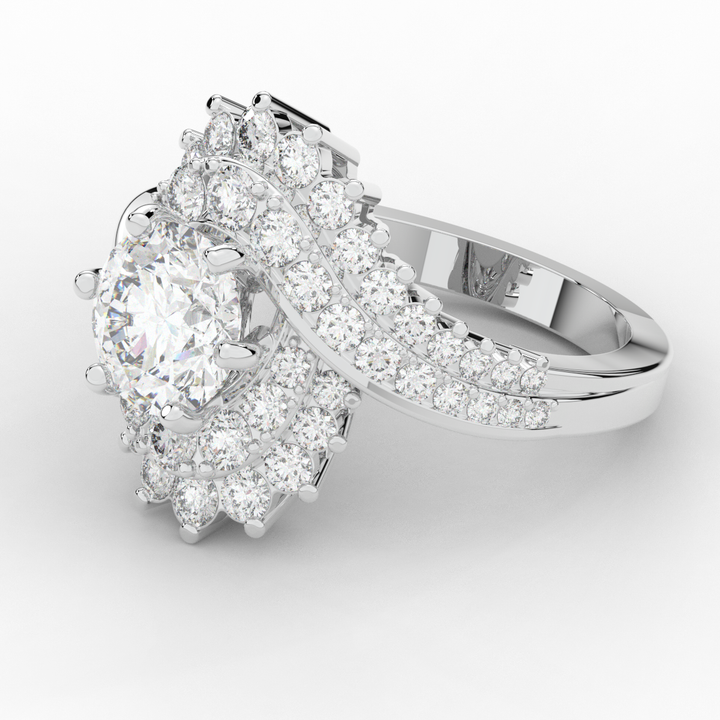 3.35CT.TW ROUND LAB DIAMOND BYPASS HALO ENGAGEMENT RING