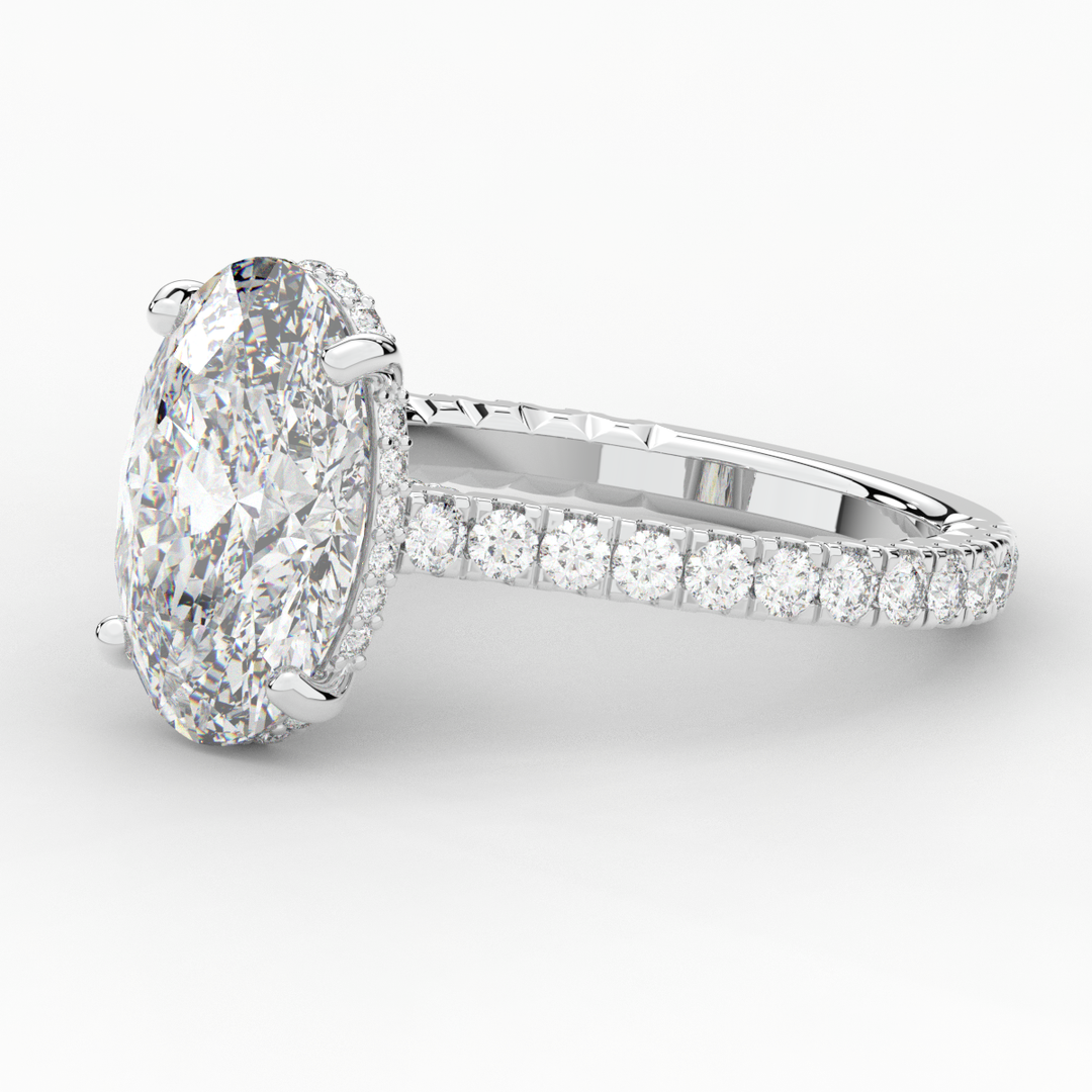 4.70CT.TW OVAL LAB DIAMOND UNDERHALO SOLITAIRE ENGAGEMENT RING