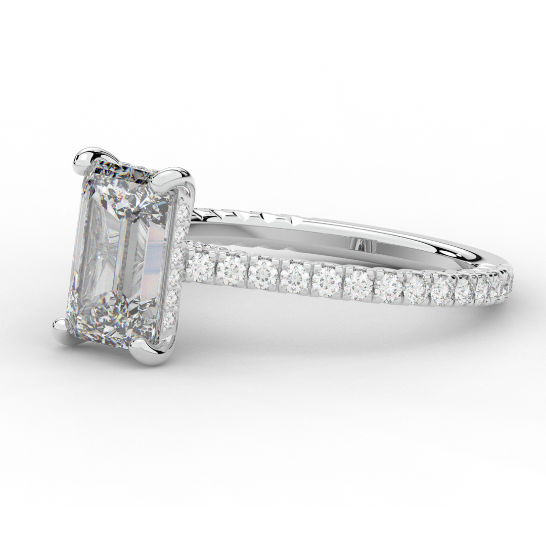 3.50CT.TW EMERALD CUT LAB DIAMOND UNDERHALO SOLITAIRE ENGAGEMENT RING