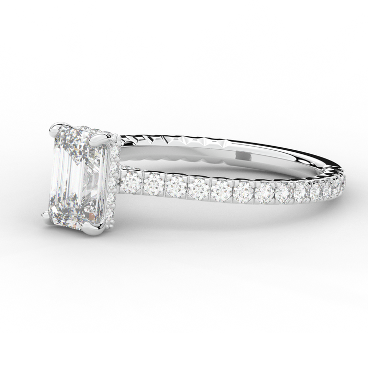 2.10CT.TW EMERALD CUT LAB DIAMOND UNDERHALO SOLITAIRE ENGAGEMENT RING