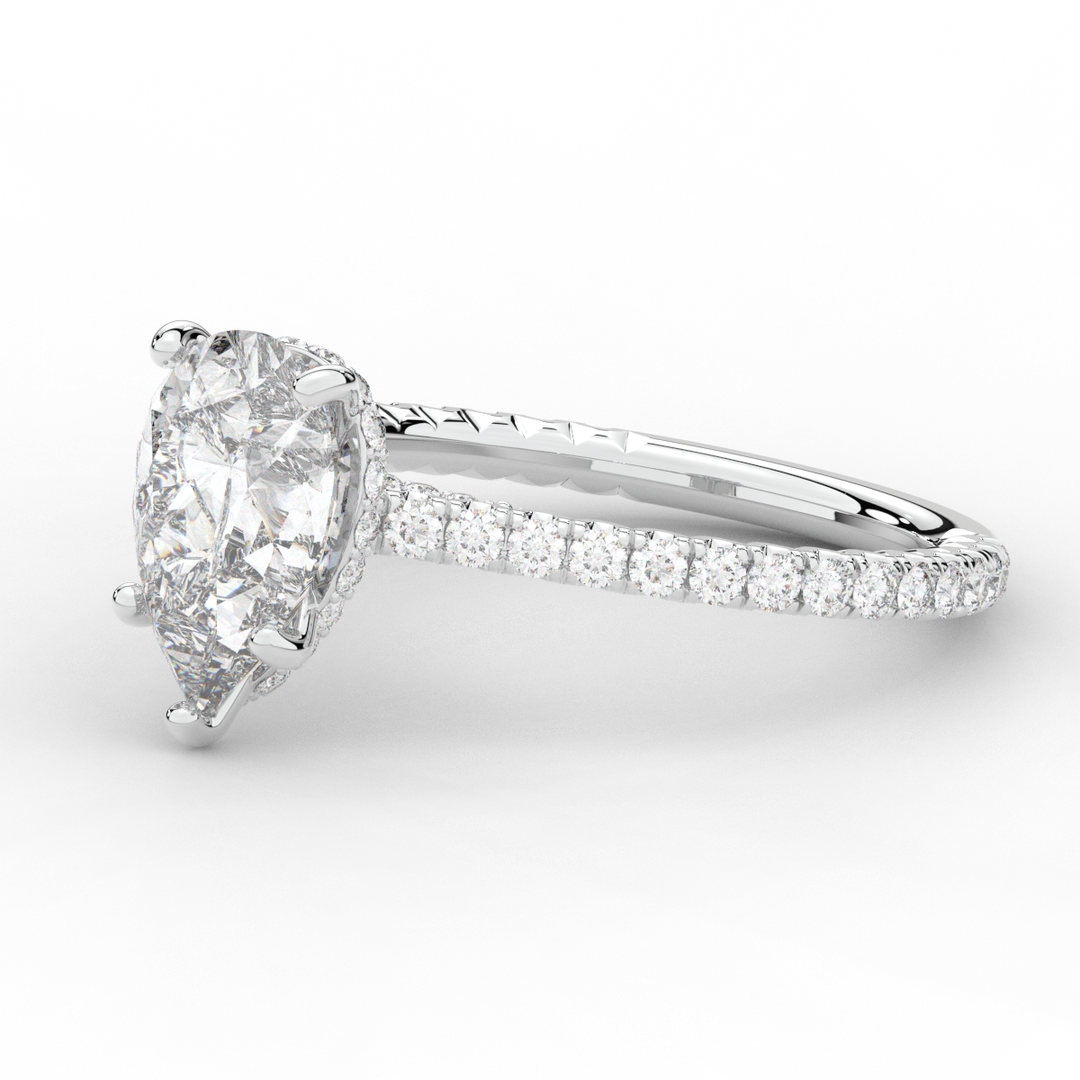 2.50CT.TW PEAR LAB DIAMOND UNDERHALO SOLITAIRE ENGAGEMENT RING