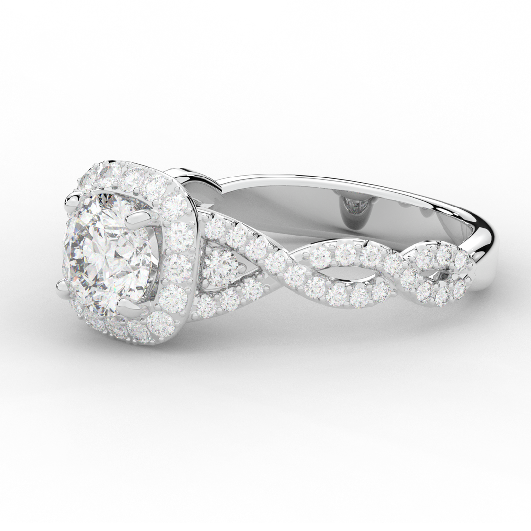 1.60CT.TW ROUND LAB DIAMOND HALO TWIST ENGAGEMENT RING