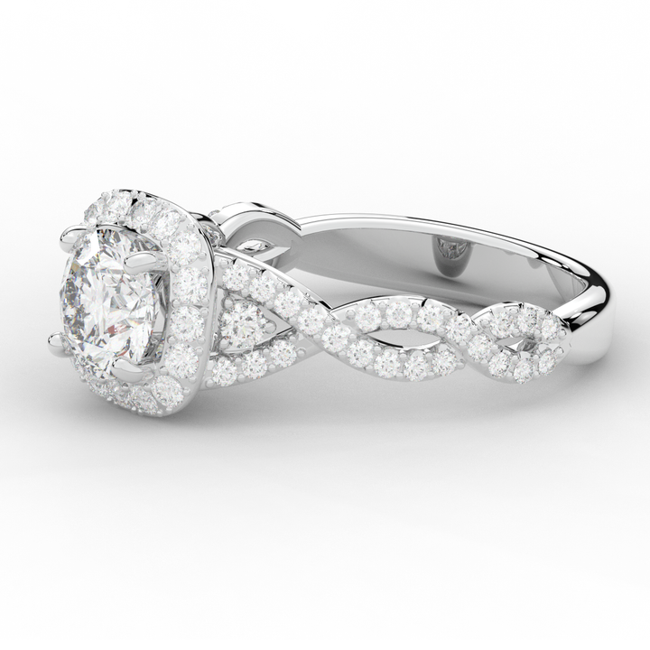 1.60CT.TW ROUND LAB DIAMOND HALO TWIST ENGAGEMENT RING