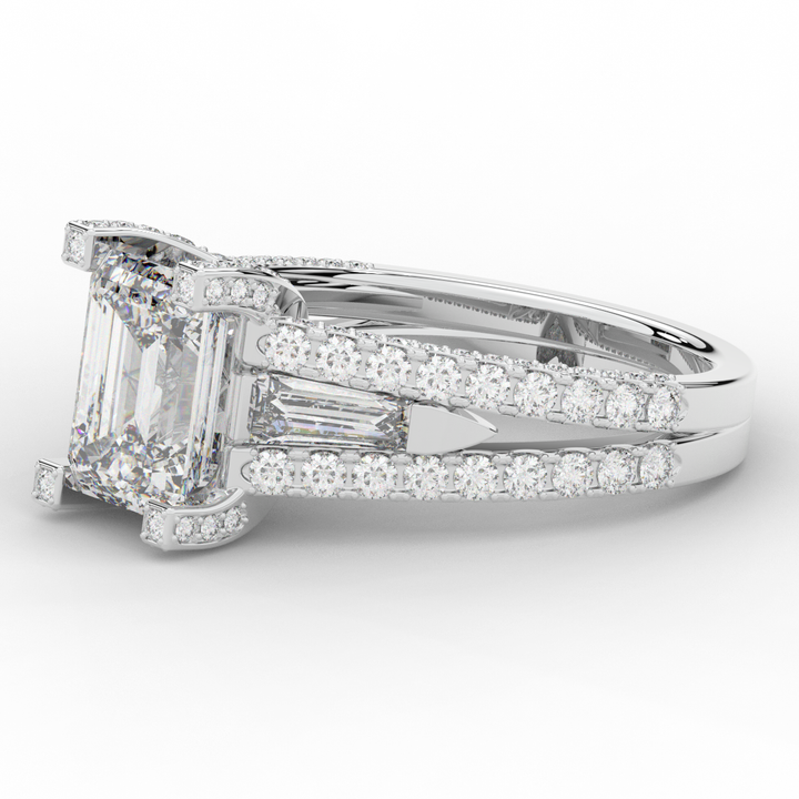 4.60CT.TW EMERALD CUT LAB DIAMOND SPLIT SHANK ENGAGEMENT RING