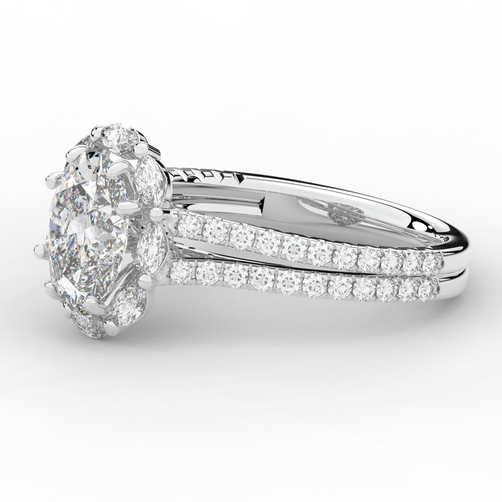 2.30CT.TW OVAL LAB DIAMOND HALO SPLIT SHANK ENGAGEMENT RING