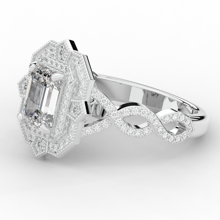 1.90CT.TW EMERALD CUT LAB DIAMOND HALO ENGAGEMENT RING