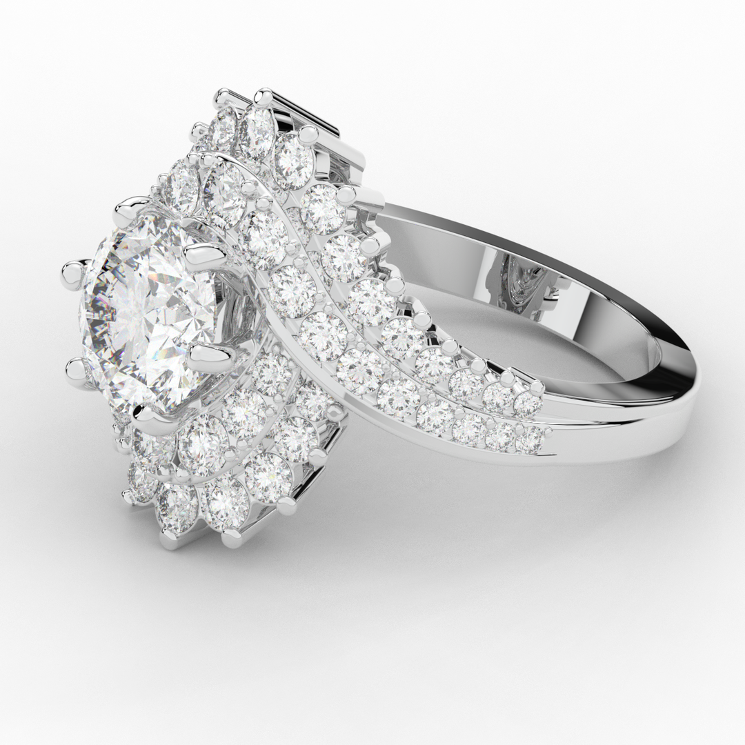 3.35CT.TW ROUND LAB DIAMOND BYPASS HALO ENGAGEMENT RING