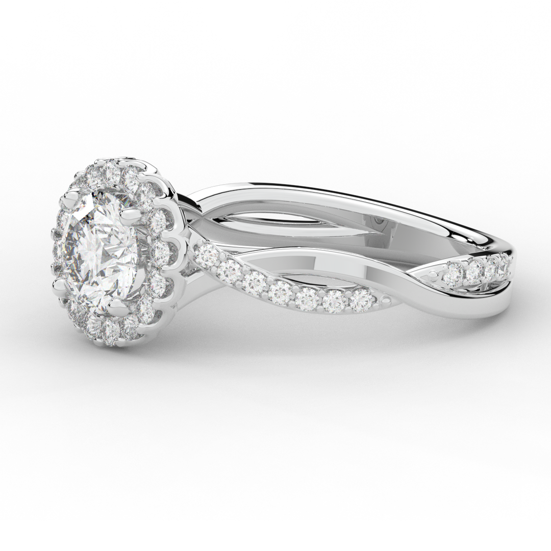 1.35CT.TW ROUND LAB DIAMOND HALO TWIST BAND ENGAGEMENT RING