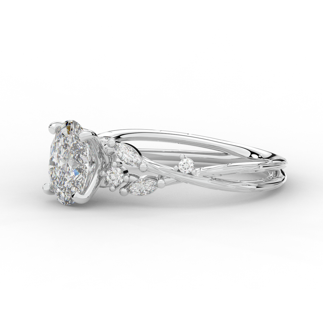 1.75CT.TW OVAL LAB DIAMOND STYLIZED VINE AND TREE BARK FINISH ENGAGEMENT RING - Nazarelle