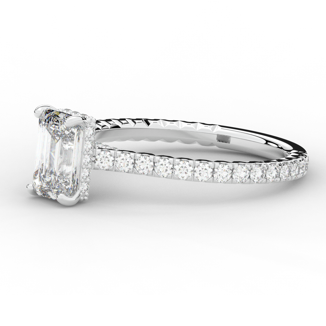 2.10CT.TW EMERALD CUT LAB DIAMOND UNDERHALO SOLITAIRE ENGAGEMENT RING