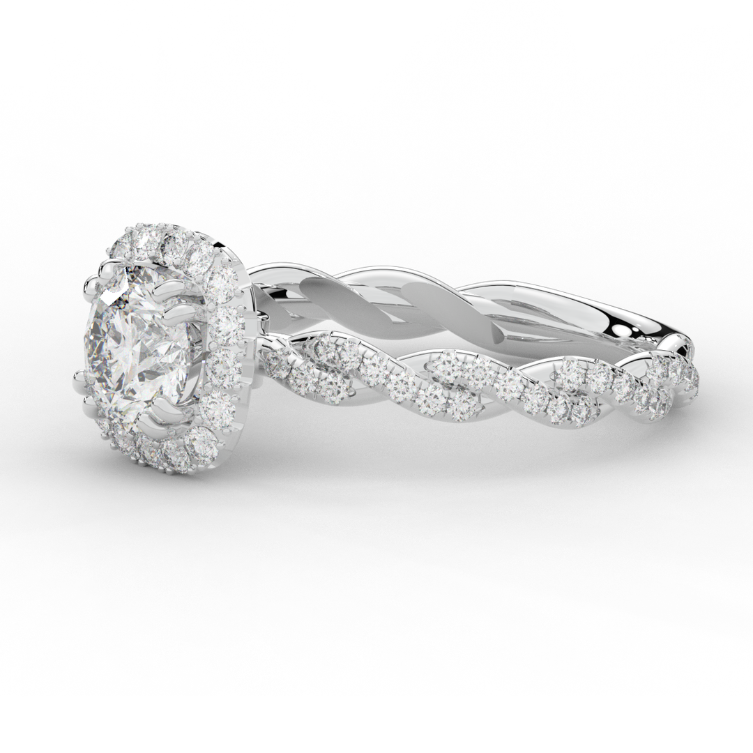 1.55CT.TW ROUND LAB DIAMOND HALO TWIST ENGAGEMENT RING