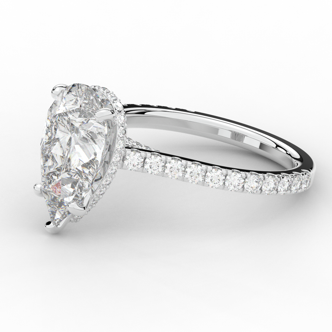 4.60CT.TW PEAR LAB DIAMOND UNDERHALO SOLITAIRE ENGAGEMENT RING