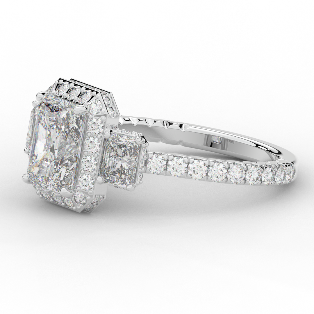 3.20CT.TW RADIANT LAB DIAMOND 3 STONE ENGAGEMENT RING