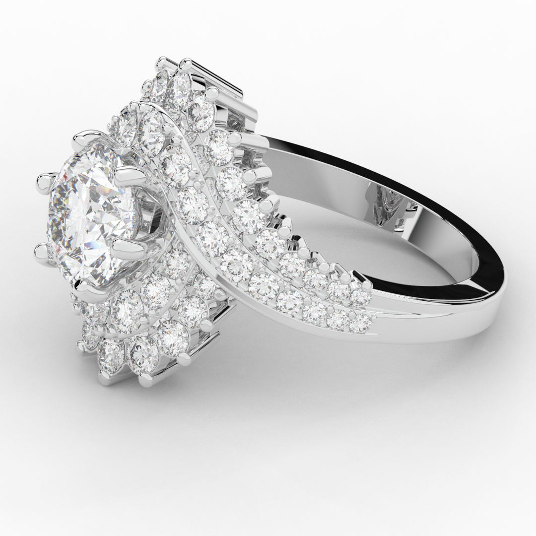 3.35CT.TW ROUND LAB DIAMOND BYPASS HALO ENGAGEMENT RING