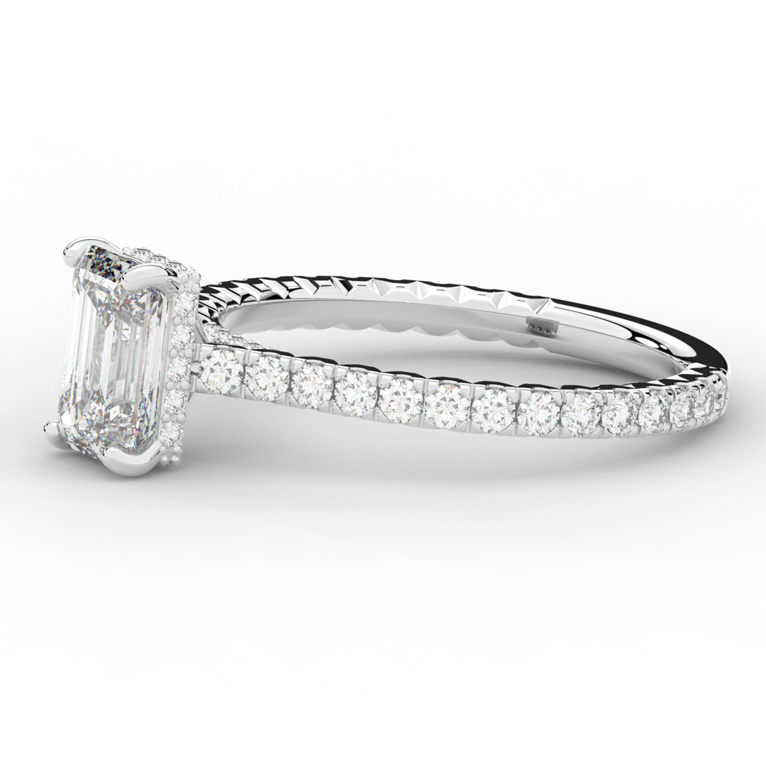 2.10CT.TW EMERALD CUT LAB DIAMOND UNDERHALO SOLITAIRE ENGAGEMENT RING