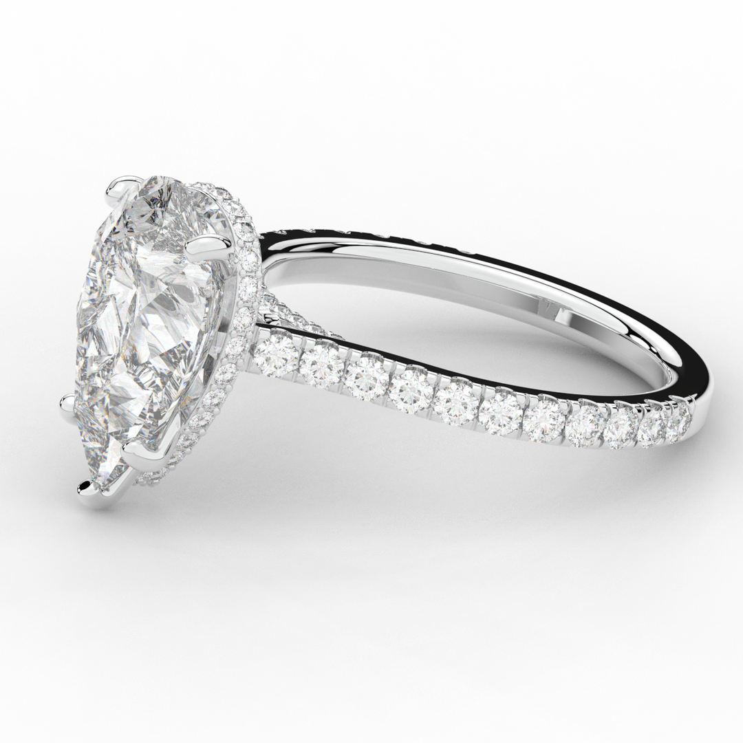 4.60CT.TW PEAR LAB DIAMOND UNDERHALO SOLITAIRE ENGAGEMENT RING