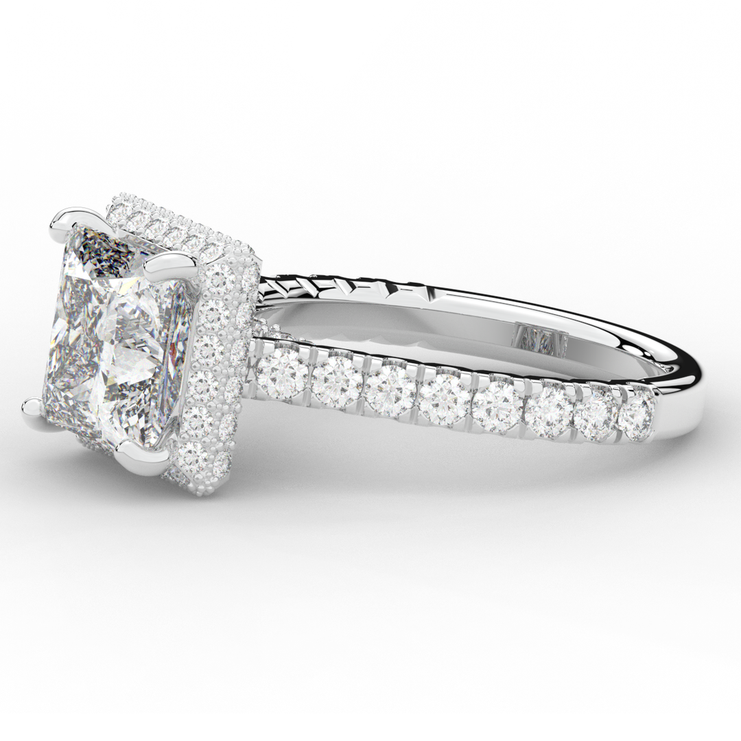 3.90CT.TW PRINCESS LAB DIAMOND HALO ENGAGEMENT RING