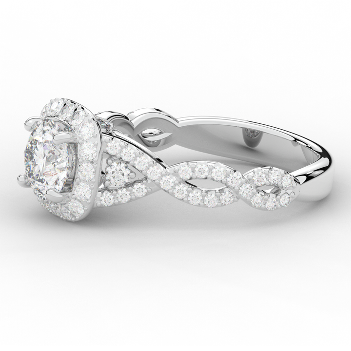 1.60CT.TW ROUND LAB DIAMOND HALO TWIST ENGAGEMENT RING