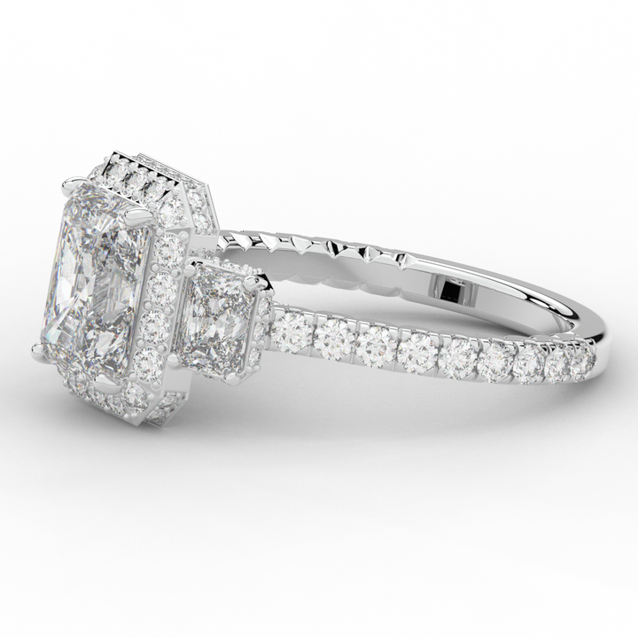 3.20CT.TW RADIANT LAB DIAMOND 3 STONE ENGAGEMENT RING